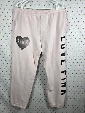 Victorias Secret PINK LOVE Heart Logo Sweatpants Joggers Sweats MEDIUM